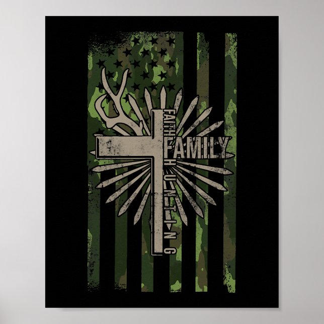 Faith Family Junting Zitat Jesus Christlich Deer H Poster (Vorne)