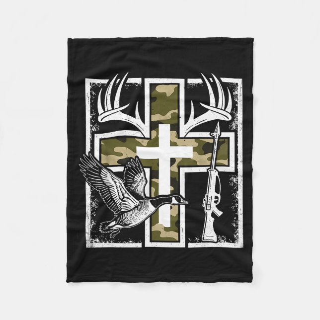 Faith Fishing Hunting Camo Cross Duck Deer Christi Fleecedecke (Vorderseite)