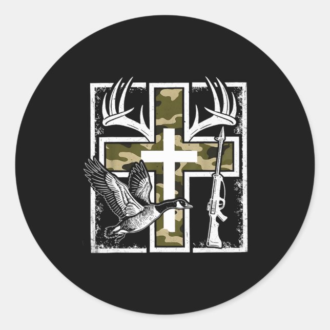 Faith Fishing Hunting Camo Cross Duck Deer Christi Runder Aufkleber (Vorderseite)
