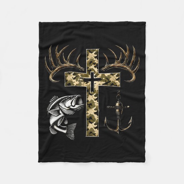 Faith Fishing Hunting Camo Cross With Hook B Chris Fleecedecke (Vorderseite)