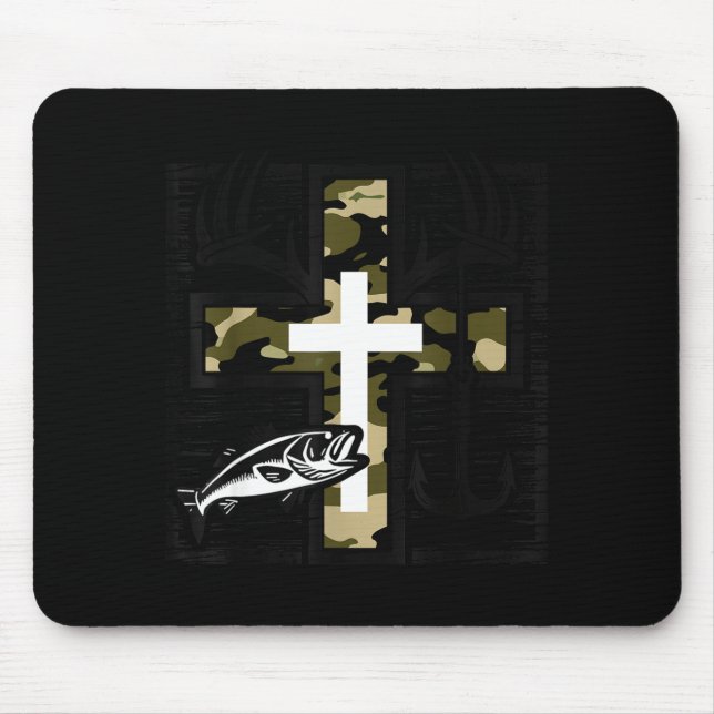 Faith Fishing Hunting Camo Cross With Hook B Chris Mousepad (Vorne)