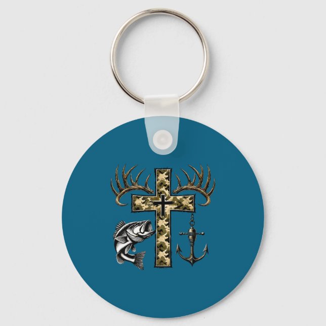 Faith Fishing Hunting Camo Cross With Hook B Chris Schlüsselanhänger (Vorderseite)