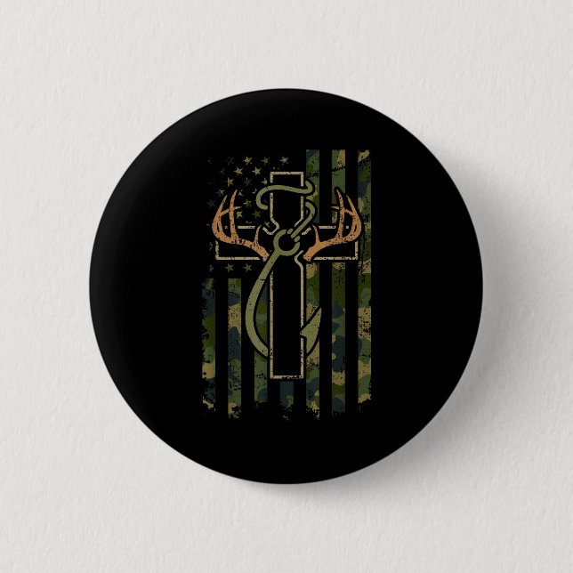 Faith Fishing Hunting Camo Us Flag Cross With Hook Button (Vorderseite)