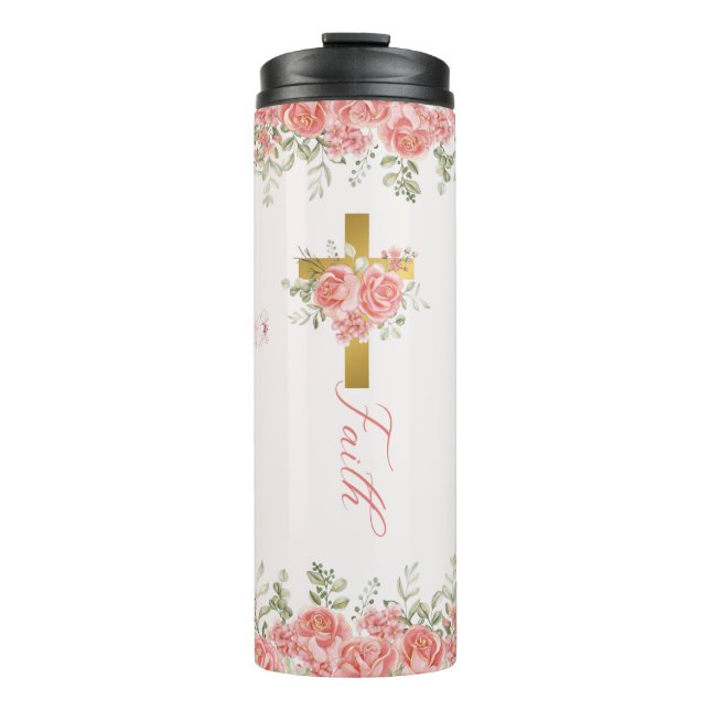 Faith Gift Floral Cross Thermosbecher (Vorderseite)
