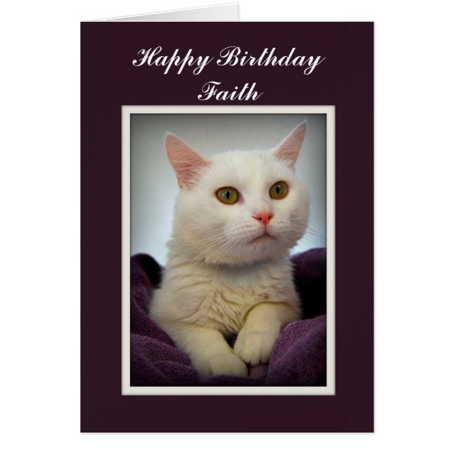 Faith Happy Birthday White Cat Card (Vorne)