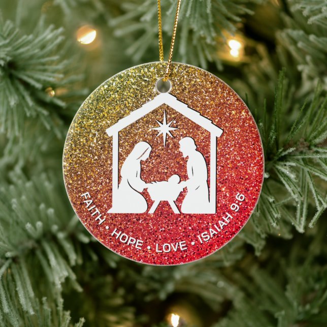 FAITH HOFFE LIEBE Glitzer Christlich Weihnachten Keramik Ornament (Baum)