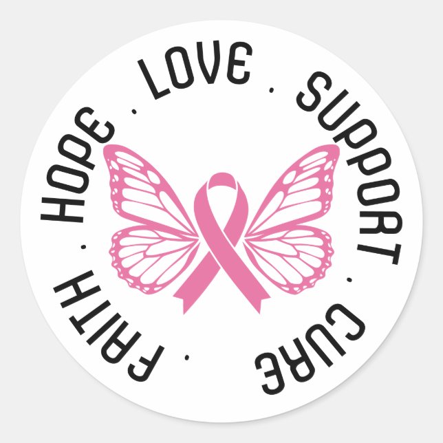 Faith Hope heile Brustkrebs Ribbon mit Flügeln Runder Aufkleber (Vorderseite)