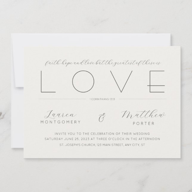 Faith Hope Liebe Bible Verse Christlich Hochzeit Einladung (Vorderseite)