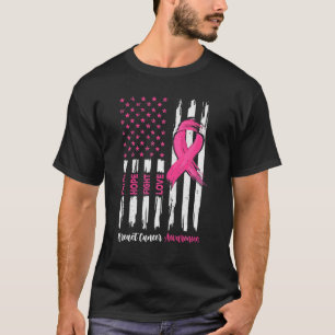 Faith Hope Liebe Breast Cancer Awareness USA Flag  T-Shirt