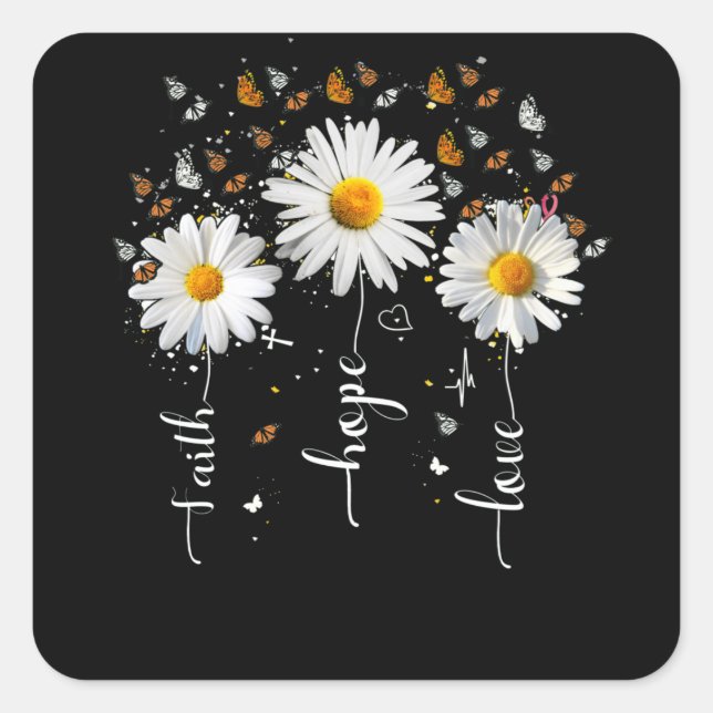 Faith Hope Liebe Butterfly Daisy Chirstian Quadratischer Aufkleber (Vorderseite)