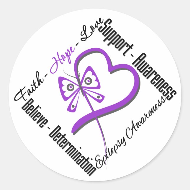 Faith Hope Liebe Butterfly - Epilepsy Bewusstsein Runder Aufkleber (Vorderseite)
