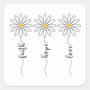 Faith Hope Liebe Daisies Quadratischer Aufkleber