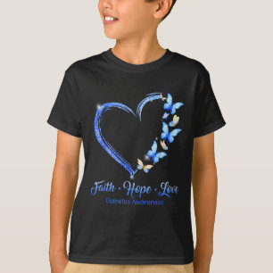 Faith Hope Liebe Diabetes Awareness Blue Butterfly T-Shirt