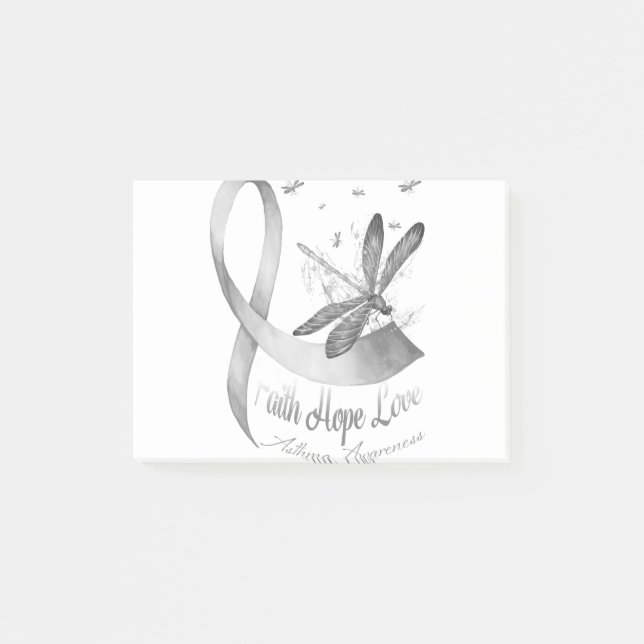 Faith Hope Liebe Dragonfly Grau Asthma Bewusstsein Post-it Klebezettel (Vorderseite)