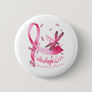 Faith Hope Liebe Dragonfly Pink Ribbon Brust Button