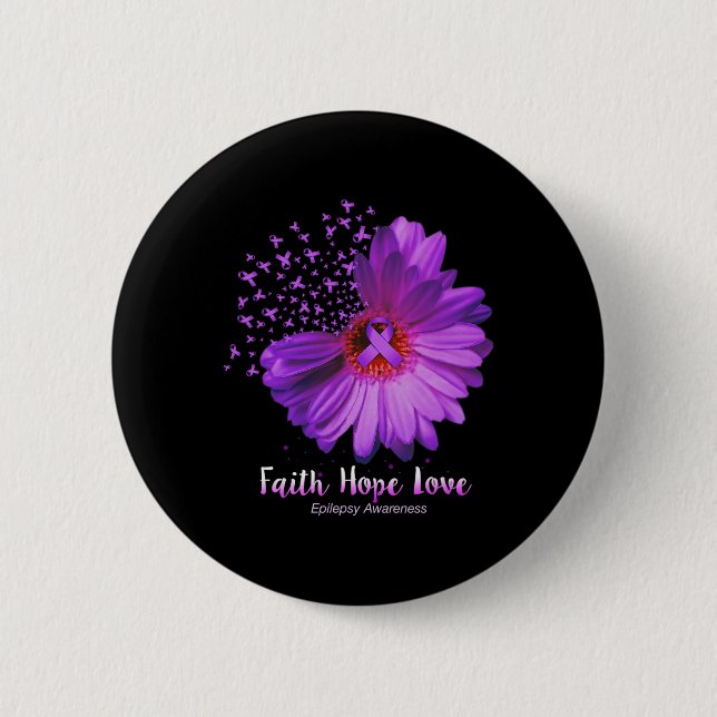Faith Hope Liebe Epilepsy Bewusstsein Sonnenblume Button (Vorderseite)