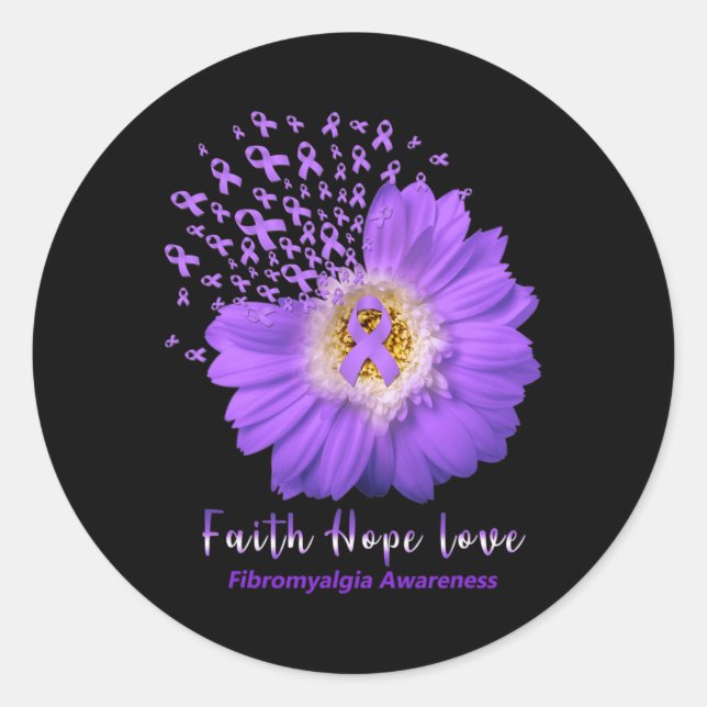 Faith Hope Liebe Fibromyalgie Bewusstsein Lila Rib Runder Aufkleber (Vorderseite)