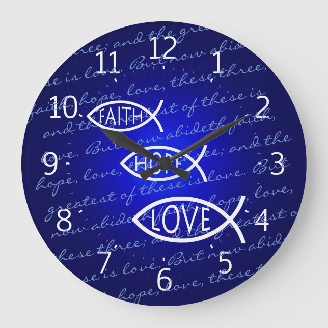 Faith Hope Liebe Ichthus - Christliche Fis Wall Cl Große Wanduhr (Vorderseite)