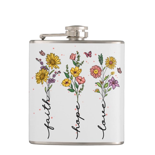 "Faith-Hope-Liebe" | Inspirierend Blumendesign Flachmann (Vorderseite)