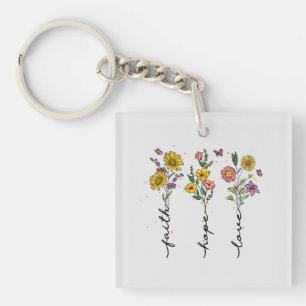 "Faith-Hope-Liebe"   Inspirierend Blumendesign Schlüsselanhänger
