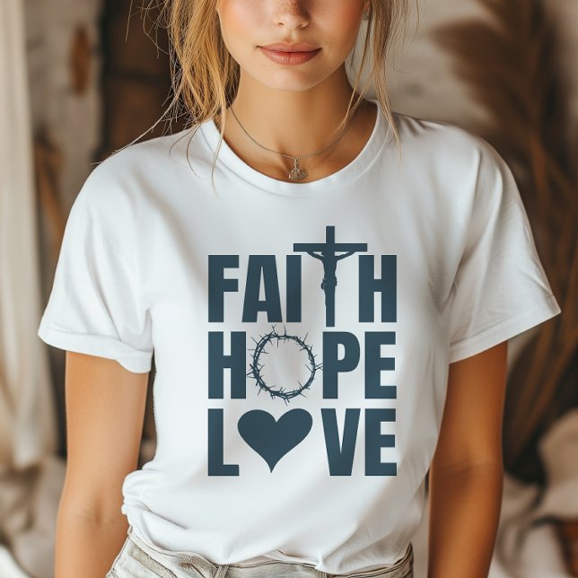 Faith Hope Liebe Jesus Christliche Religion T-Shirt (Embrace faith stylishly with our beautifully designed tee, expressing your beliefs with elegance.)