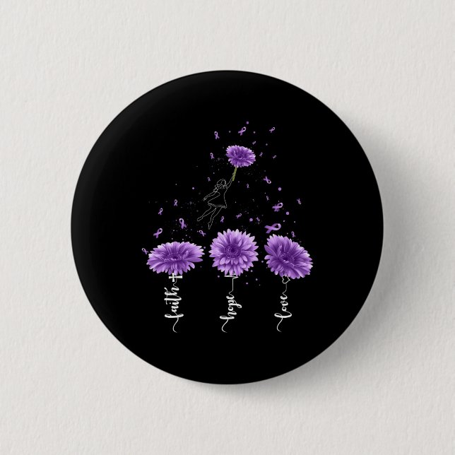 Faith Hope Liebe Lila Sonnenblumen Überdosierung Button (Vorderseite)