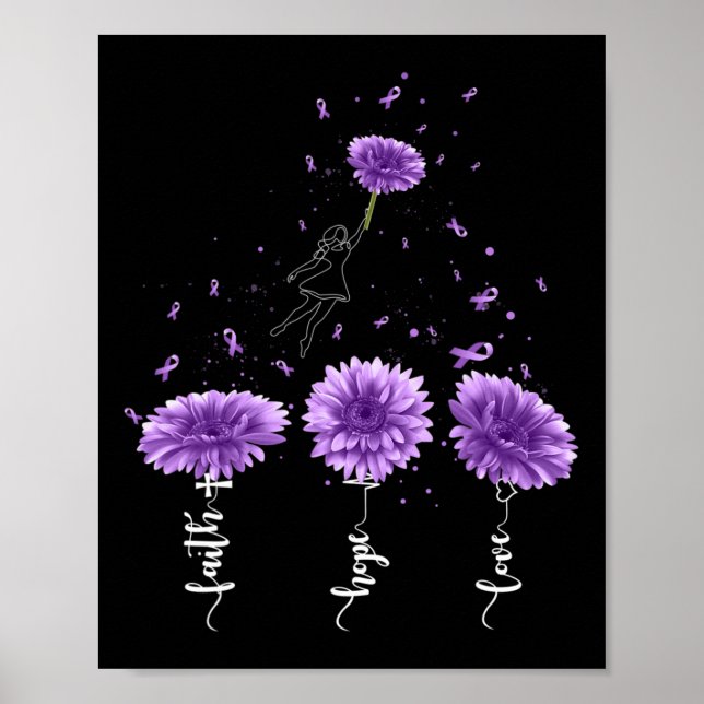 Faith Hope Liebe Lila Sonnenblumen Überdosierung Poster (Vorne)