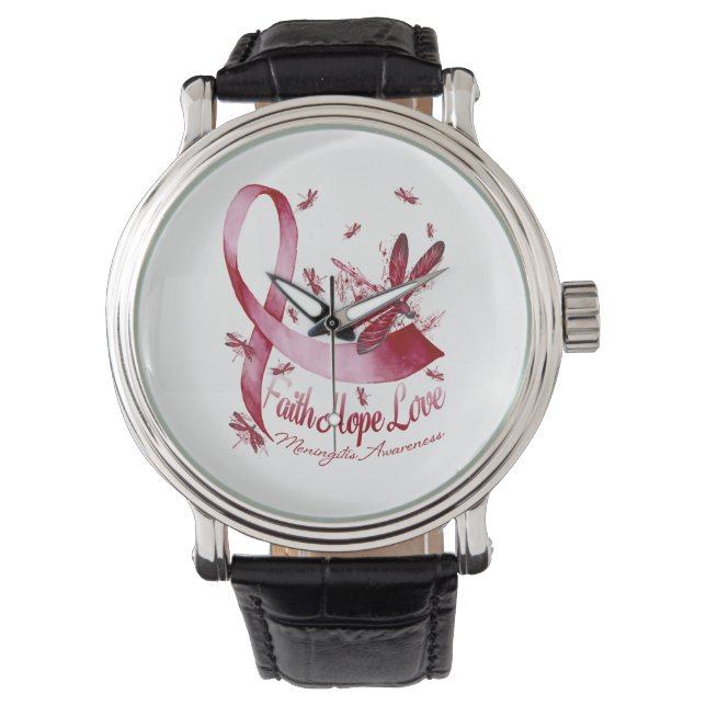 Faith Hope Liebe Meningitis Bewusstseinsdragonfly Armbanduhr (Vorderseite)