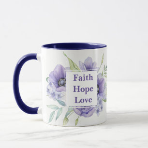 Faith Hope-Liebe mit Aquarell-Blume Monogram Tasse