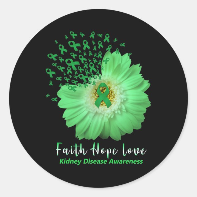 Faith Hope Liebe Nierenerkrankung Bewusstsein Grün Runder Aufkleber (Vorderseite)