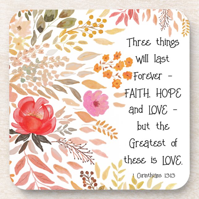 "Faith Hope Liebe" Orange Gold Wasserfarbe Blütenw Getränkeuntersetzer (Vorderseite)