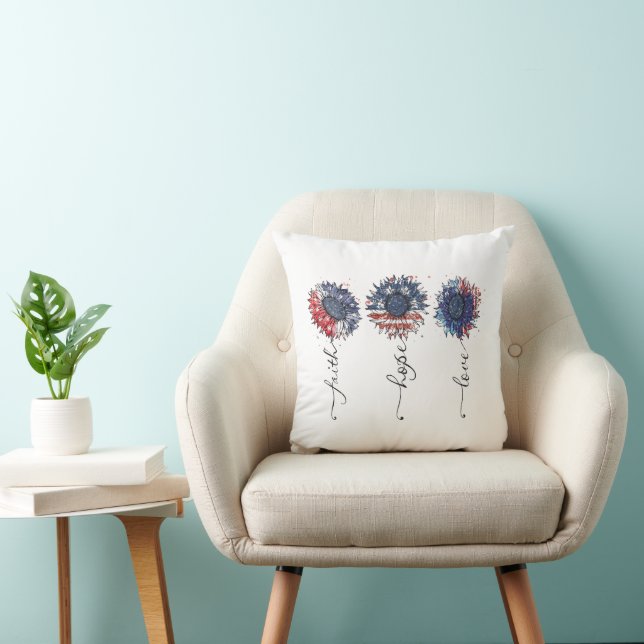 Faith Hope Liebe Patriotic Red White Blue Sunflowe Kissen (Stuhl )