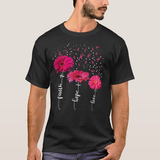 Faith Hope Liebe Pink Daisy Blume Brustkrebs T-Shirt (Vorderseite)