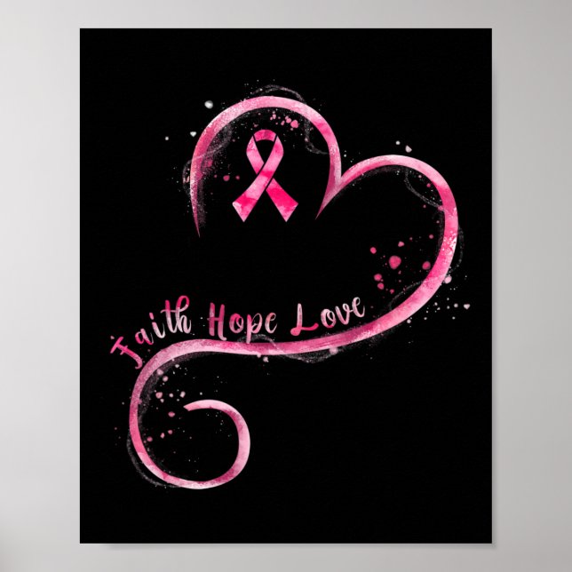 Faith Hope Liebe Pink Ribbon Brustkrebs Auswarenes Poster (Vorne)