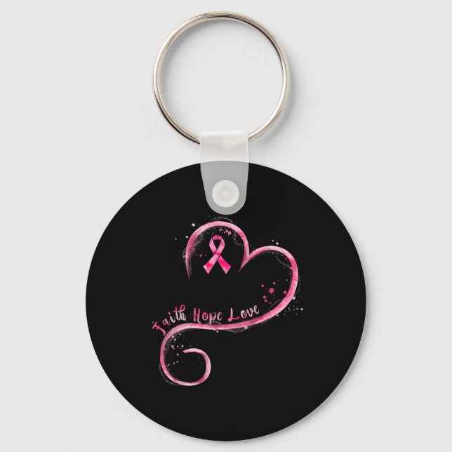 Faith Hope Liebe Pink Ribbon Brustkrebs Auswarenes Schlüsselanhänger (Vorderseite)