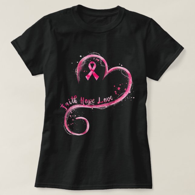 Faith Hope Liebe Pink Ribbon Brustkrebs Auswarenes T-Shirt (Design vorne)