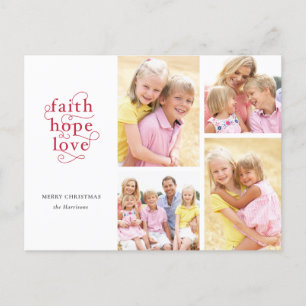 Faith Hope Liebe Red 4-Foto Familie Weihnachten Postkarte