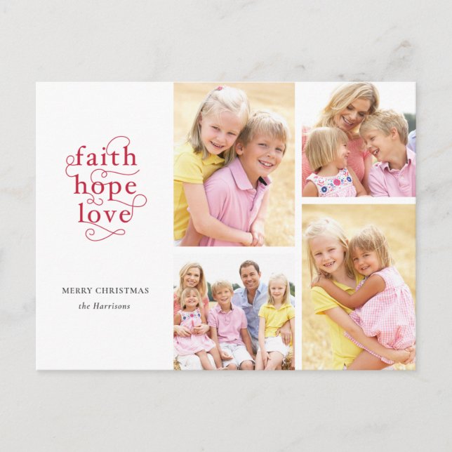 Faith Hope Liebe Red 4-Foto Familie Weihnachten Postkarte (Vorderseite)