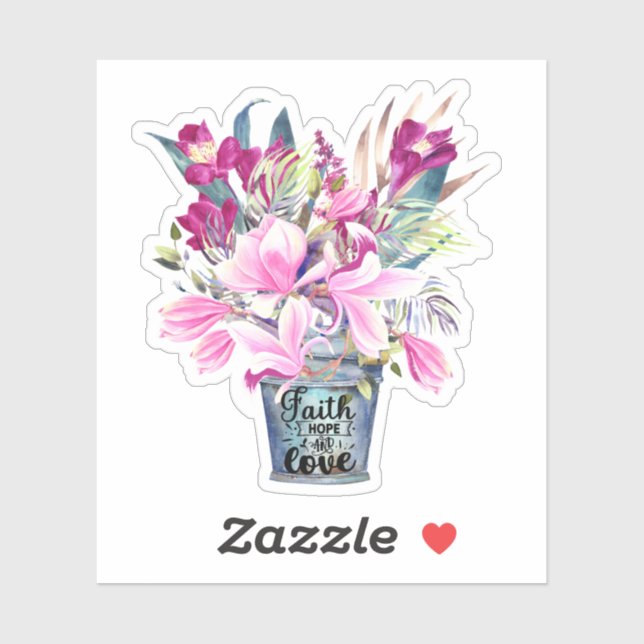 Faith Hope Liebe Rosa Blume im Bucket Laptop Aufkleber (Blatt)