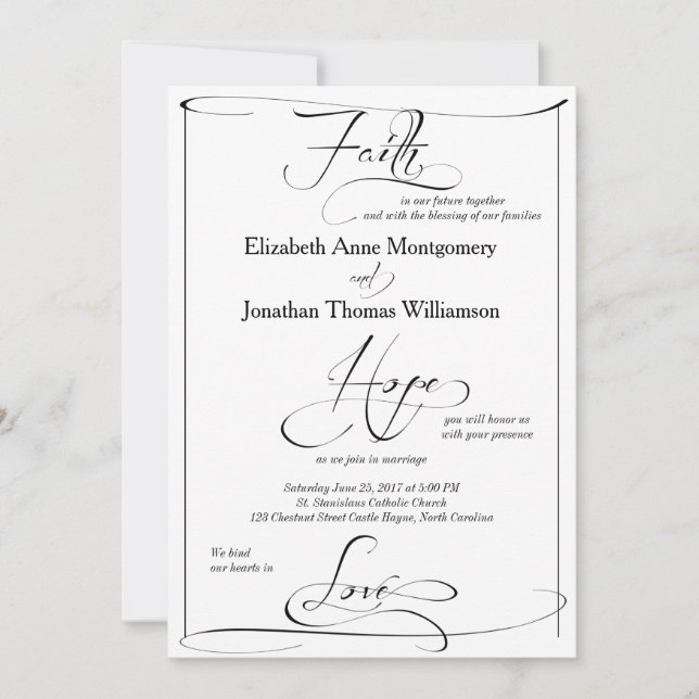 Faith Hope Liebe Script Wedding Einladung (Vorderseite)