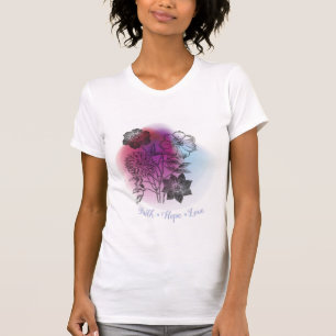 Faith Hope Liebe (skizzierte Blume/farbiger Rücken T-Shirt