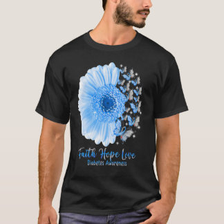 Faith Hope Liebe Sunflower Butterfly Diabetes T-Shirt