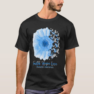 Faith Hope Liebe Sunflower Butterfly Diabetes T-Shirt
