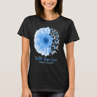 Faith Hope Liebe Sunflower Butterfly Diabetes T-Shirt