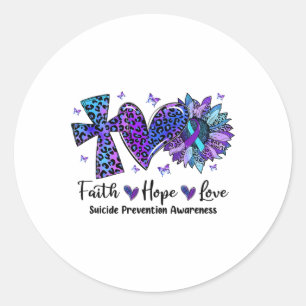 Faith Hope Liebe Sunflower Leopard Suicide Awarene Runder Aufkleber