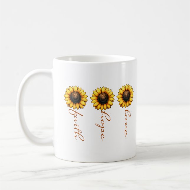 Faith Hope Liebe Sunflower Personalisiert Kaffeetasse (Links)