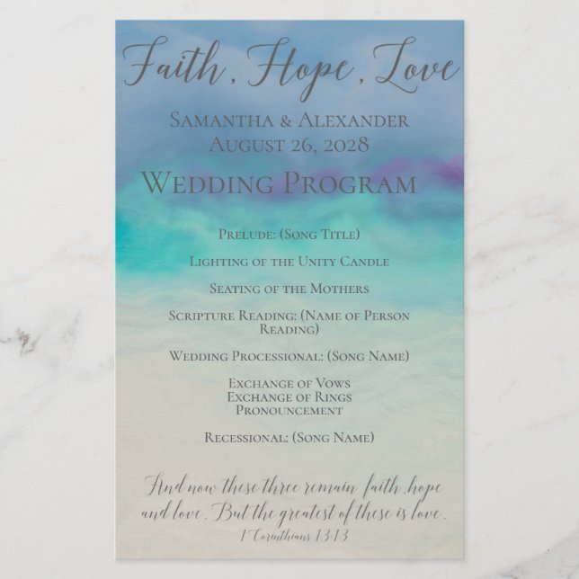 Faith Hope Liebe Watercolor Bible Verse Hochzeit (Vorderseite)