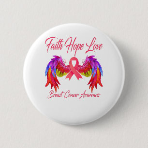 Faith Hope Liebe Wings Breast Cancer Awareness ver Button
