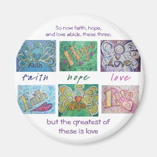 Faith Hope Love Angel Word Collage Magnet