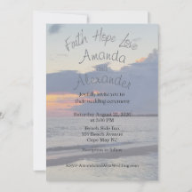 Faith Hope Love Beach Photo Wedding Invitation